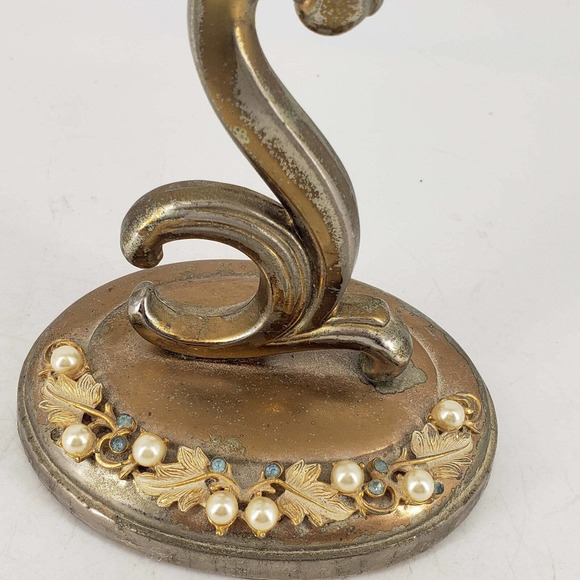 Vintage Matson Jeweled Pearl Ormolu Standing Swivel Mirror Hollywood Regency - Picture 4 of 5